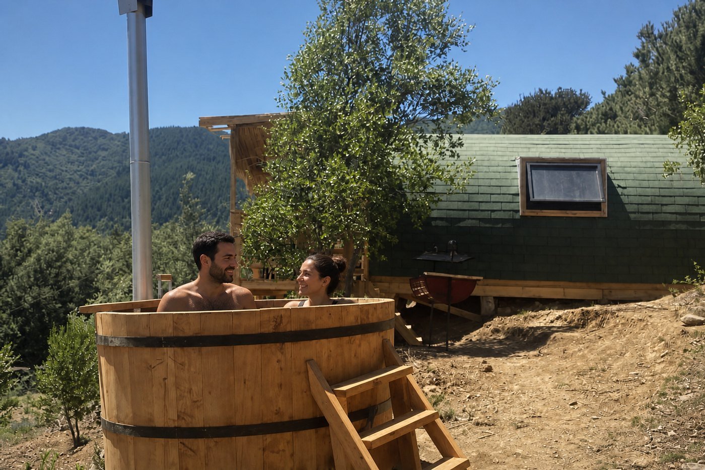 Tinaja de madera de la cabaña Tynny Arrayán